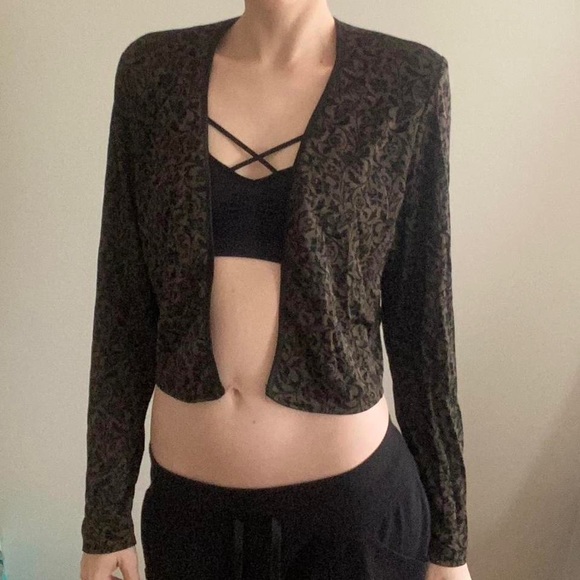 rabbit Vintage 80’s Olive Crop Shoulder Pad Jacket - Picture 2 of 8